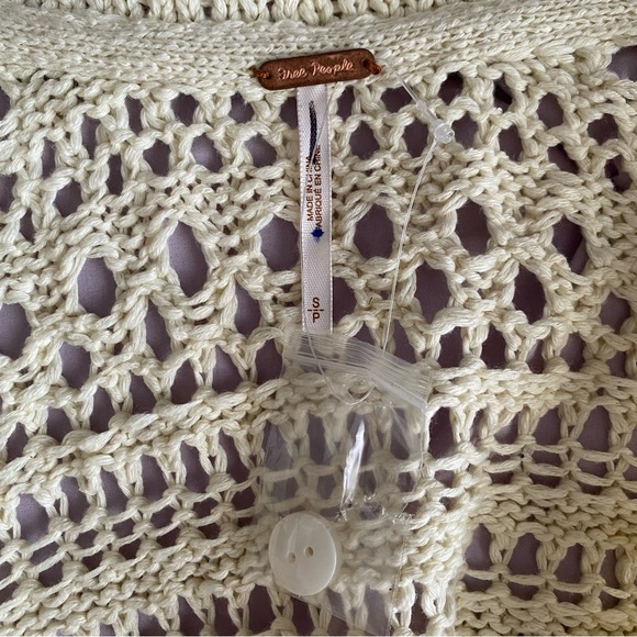 Free People Santa Cruz Club Crochet Sweater Button Front Collar Small NWOT - Picture 7 of 11